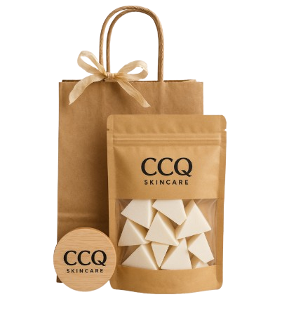 CCQ SKINCARE Natural Facial Sponges (40 ct) W/ Natural Wood Facial Coaster